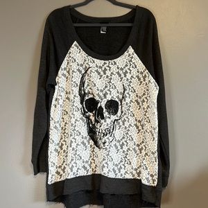 Torrid Distressed Lace Skull Sweatshirt